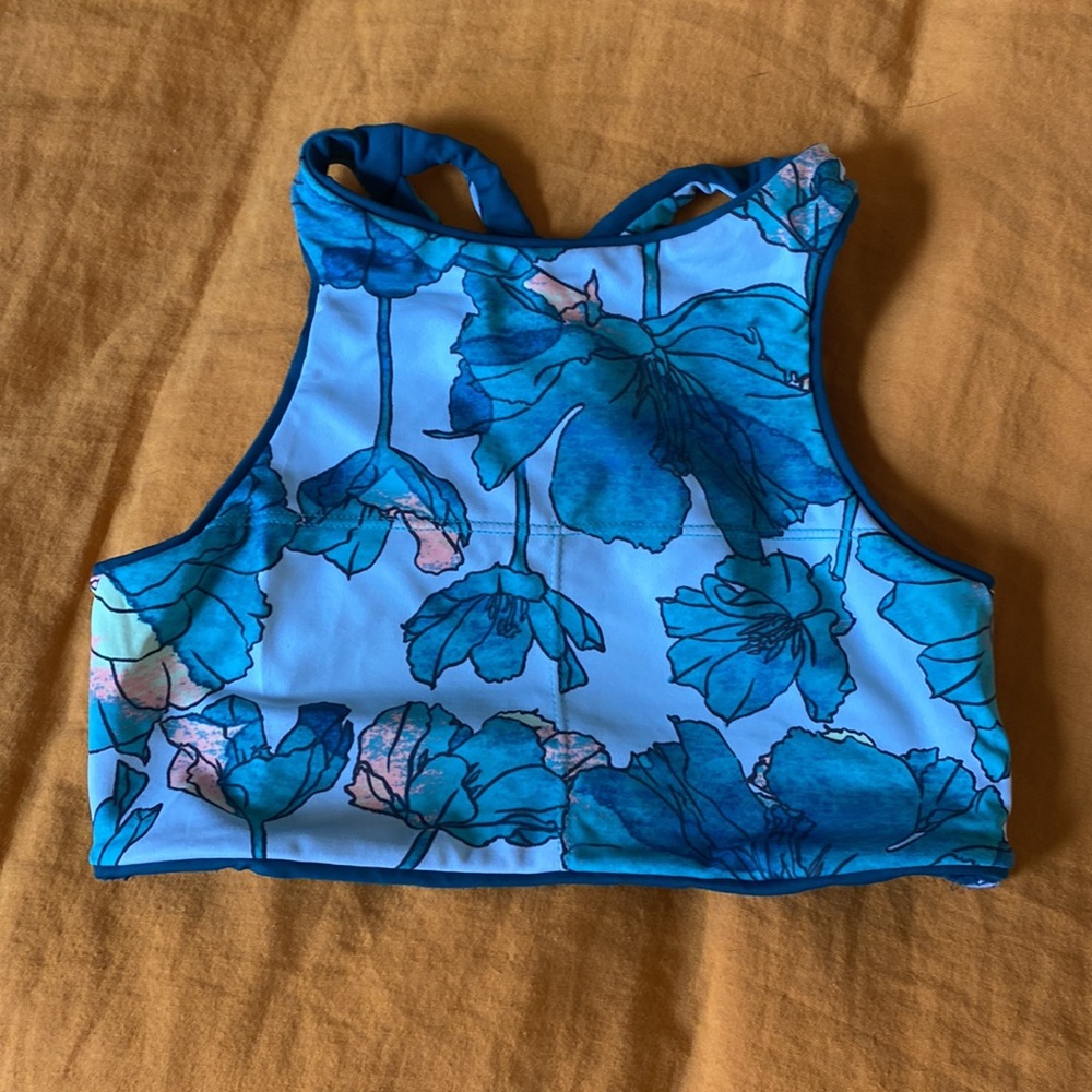 One of a kind Hawaiian high neck reversible swim top